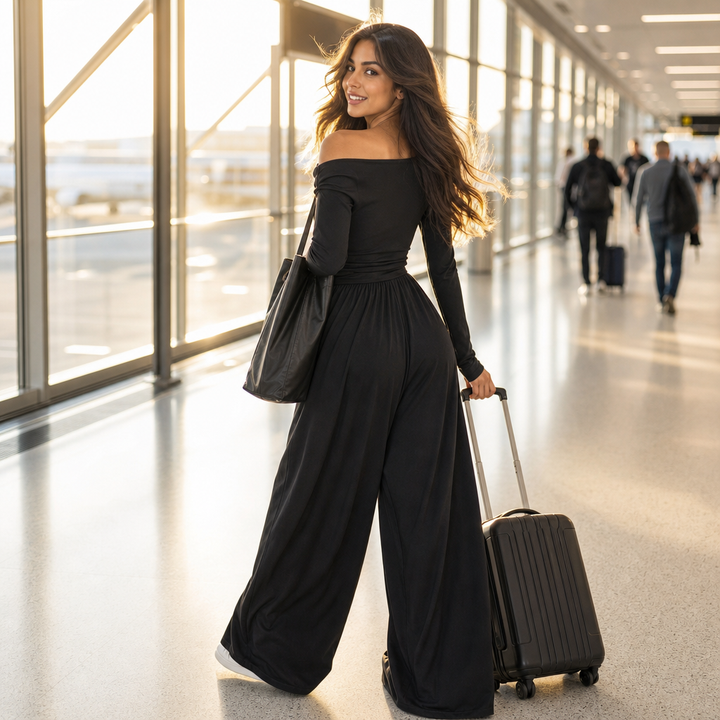 Wearbella – Off-Shoulder Ruched Wide-Leg Jumpsuit