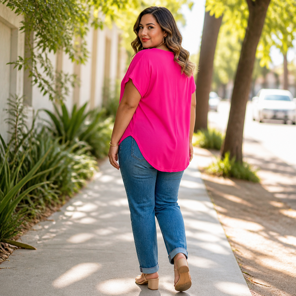 Draperie – V-Neck Dolman Sleeve High-Low Hem Tee