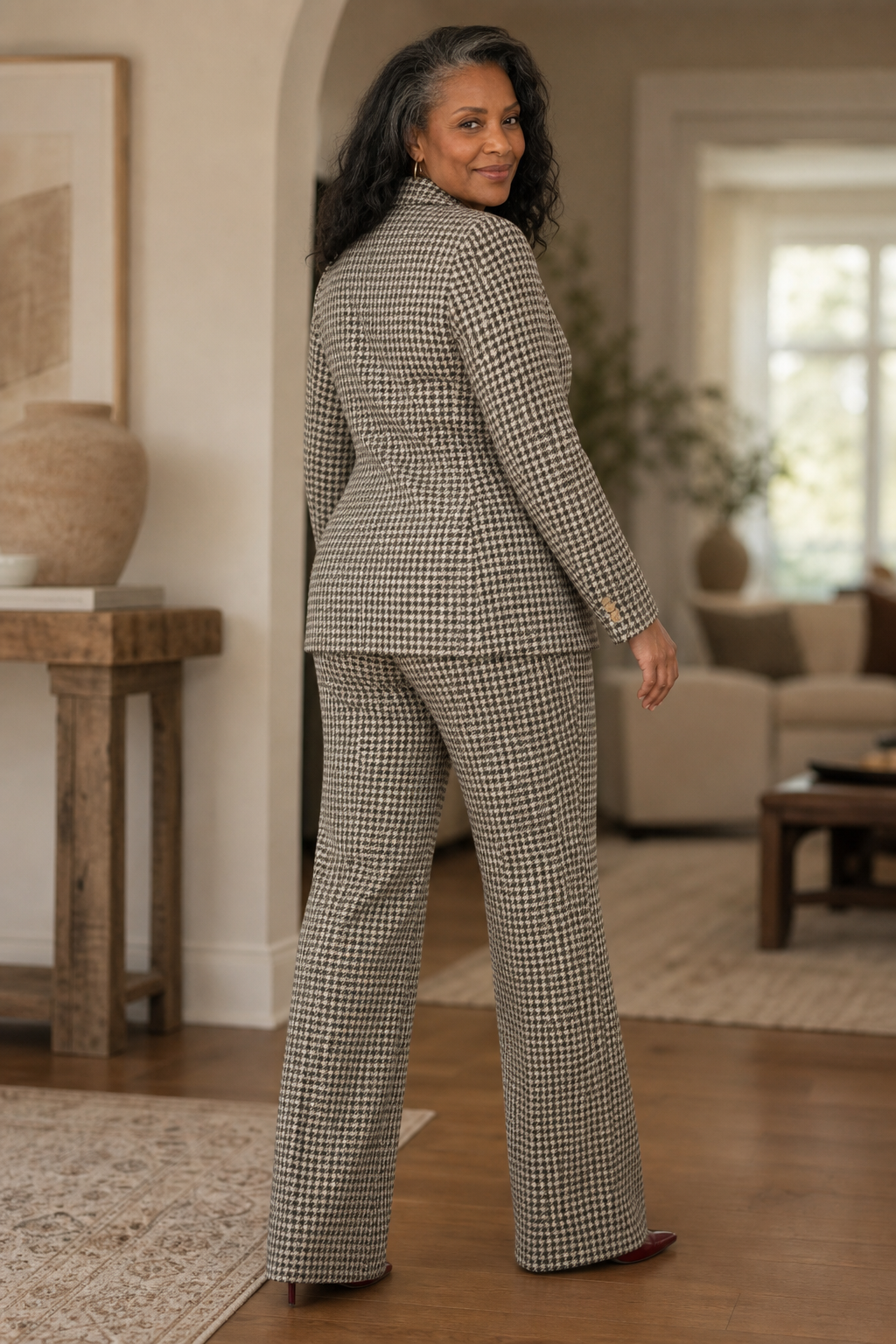 Composure – Plaid Double-Breasted Blazer & Wide-Leg Pants Set