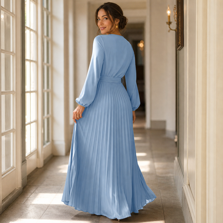 Lunavia – Pleated Wrap-Neck High-Waisted Maxi Dress