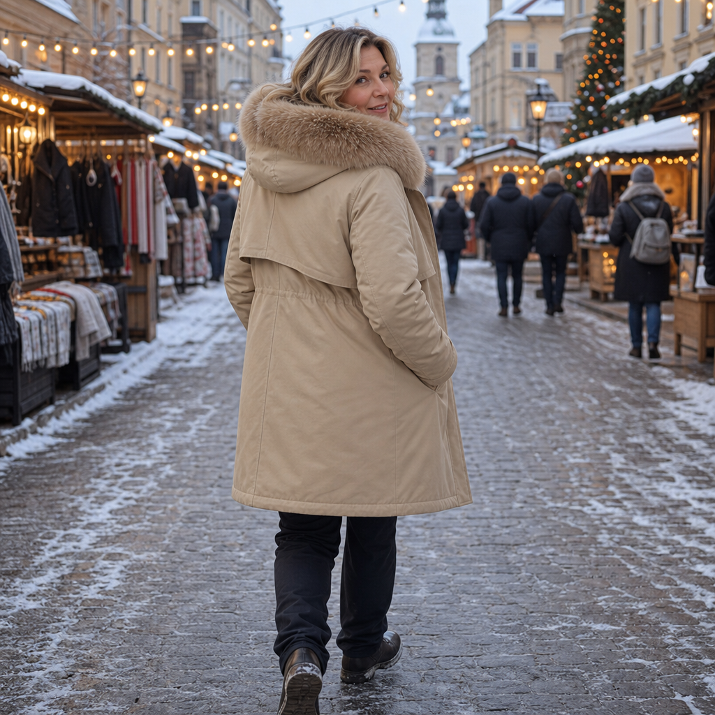 Velora – Hooded Mid-Length Faux-Fur Coat