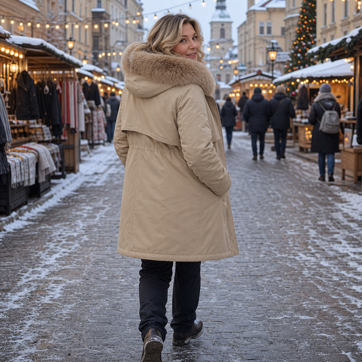Velora – Hooded Mid-Length Faux-Fur Coat
