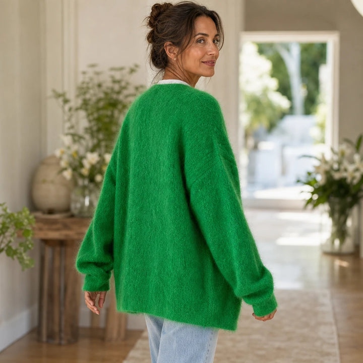 Veluna – Brushed Mohair-Wool-Look Open-Front Cardigan