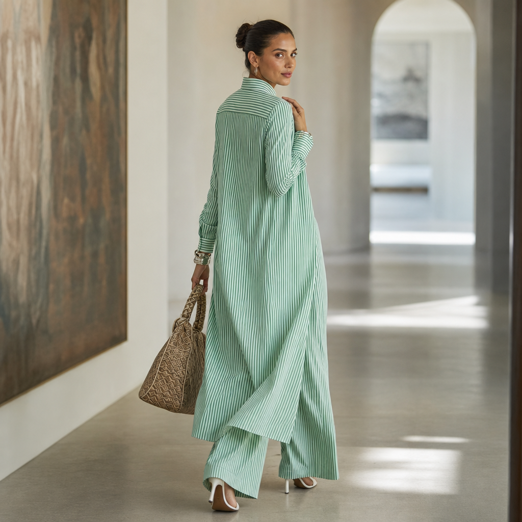 Wearbella – High-Low Striped Shirt And Wide-Leg Pants Set