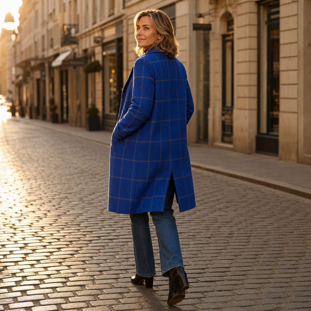 Checkwell – Royal Blue Checkered Two-Button Coat