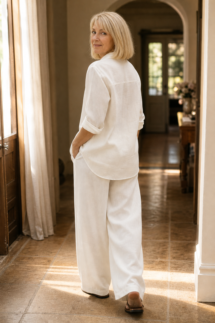 Linore – Matching Linen-Blend Shirt And Wide-Leg Pants Set