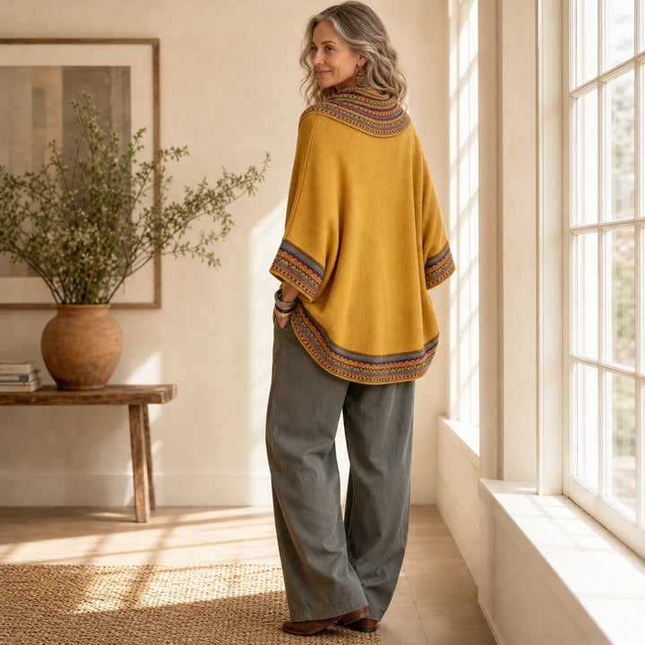 Cowl & Clover – Geometric Cowl-Neck Knit Poncho Top