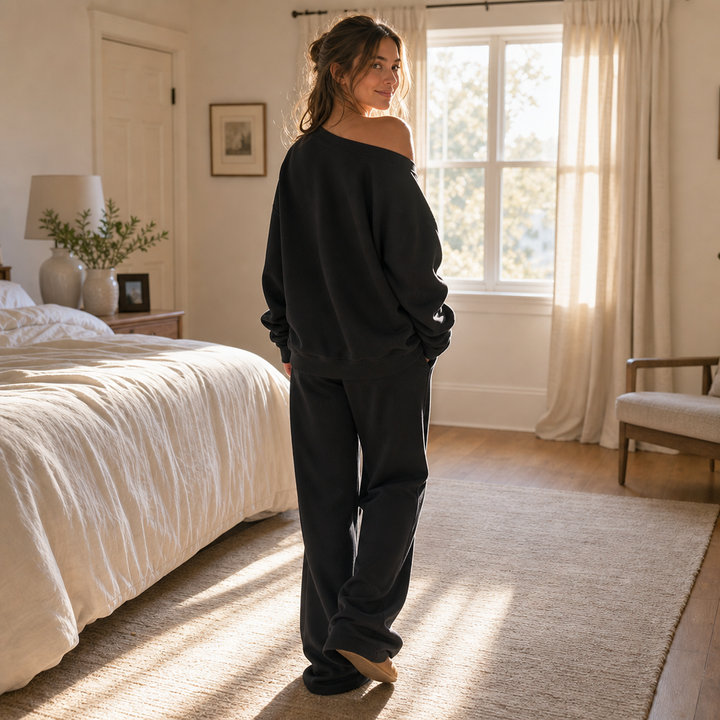 Line & Leisure – Contrast-Piped Wide-Leg Lounge Set