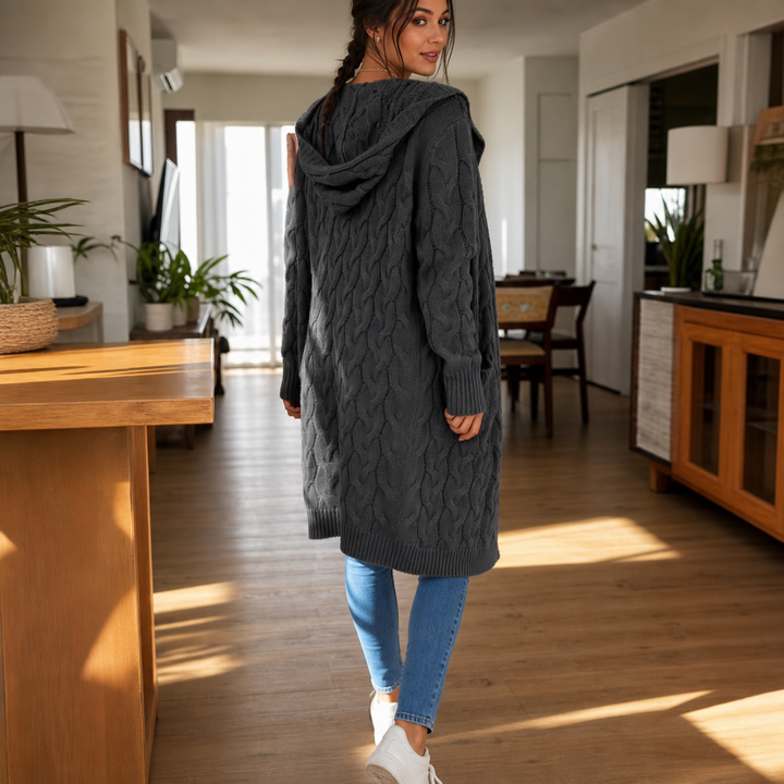 Wrapetta – Hooded Longline Cable-Knit Cardigan