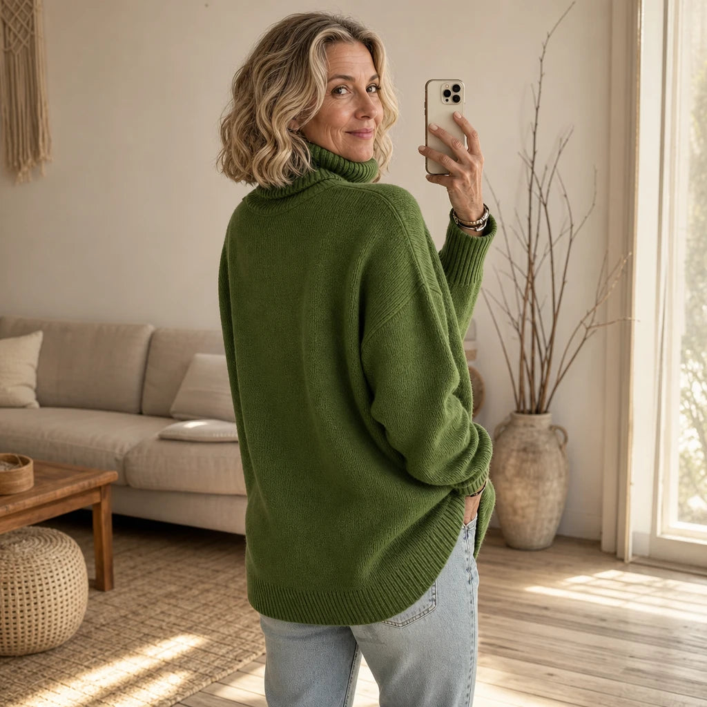 Cozyelle – Ribbed Dropped-Shoulder Turtleneck Sweater