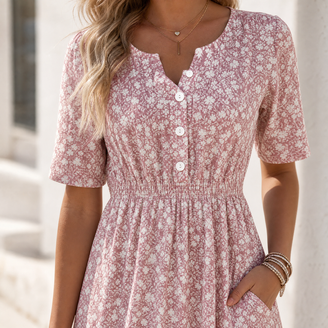 Soléra – Women's Floral V-Neck Midi Dress with Pockets