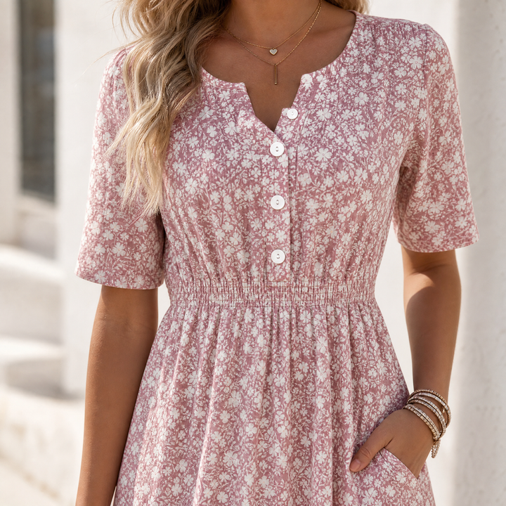 Soléra – Women's Floral V-Neck Midi Dress with Pockets