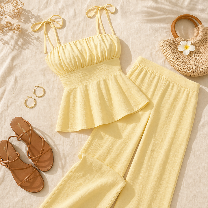 Solenza™ – Ruched Peplum Summer Co-Ord Set
