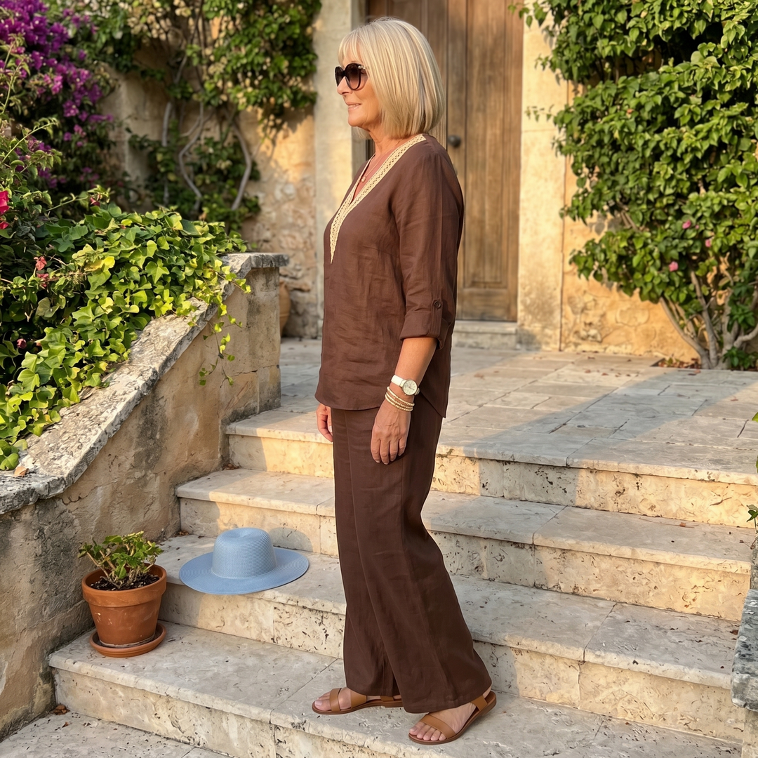 Linora™ – Crochet V-Neck Two-Piece Set