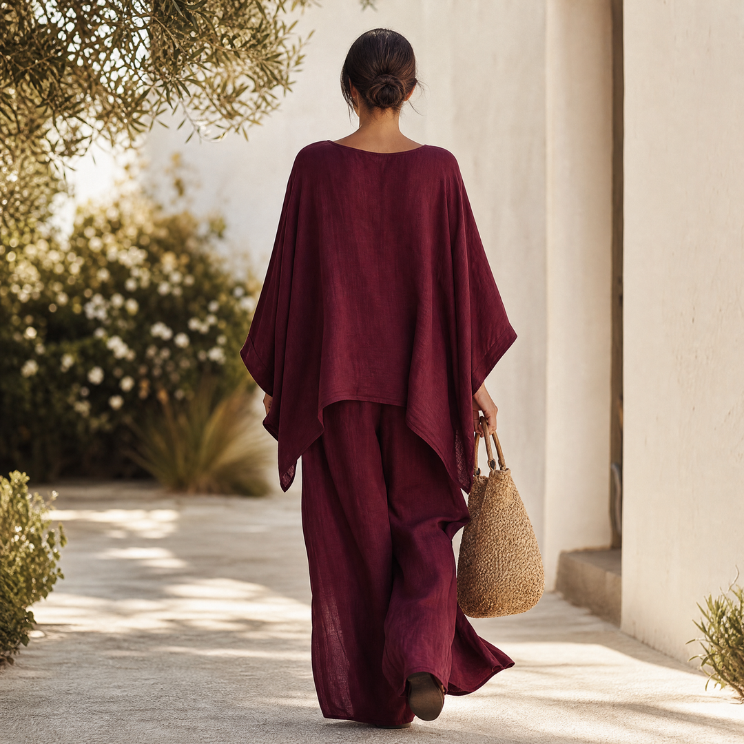 Lunavia™ – Flowy Batwing Top and Wide Leg Pants Set