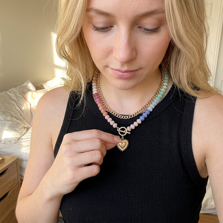Lunavia – Pastel Bead Layered Necklace with Gold Heart