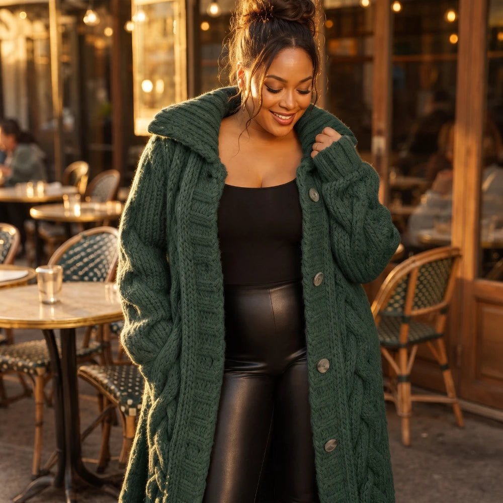 Cable & Clover – Chunky Cable-Knit Oversized Cardigan