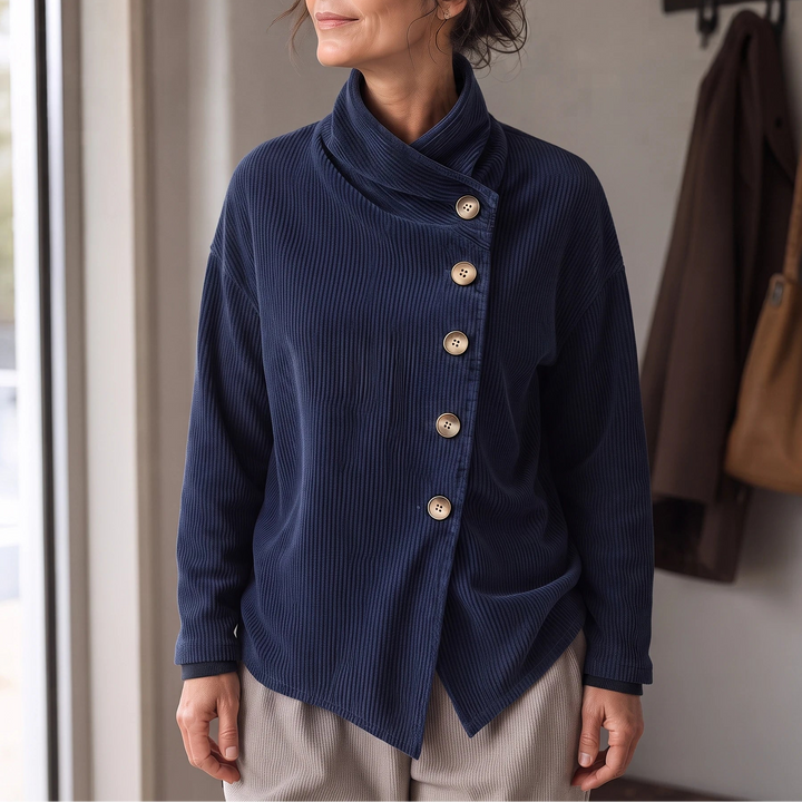 Everlayer – Draped Neck Asymmetrical Button-Front Top