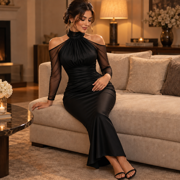 Elarian – Sheer Cold-Shoulder Mermaid Gown