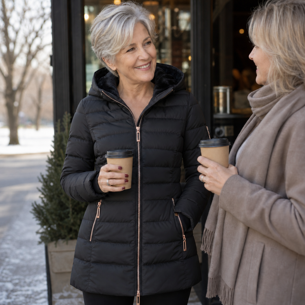 Veluna – Plush-Lined Mid-Length Hooded Winter Coat