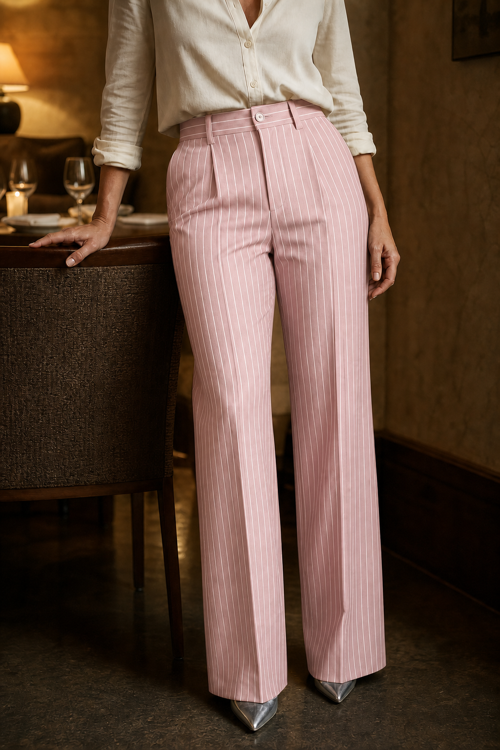 Longline – Pinstripe High-Waisted Wide-Leg Trousers