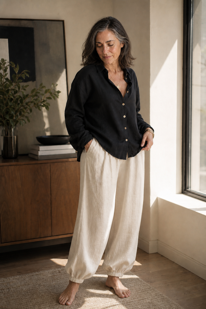Verlyne – Relaxed Button-Front Shirt And Draped Pants Set