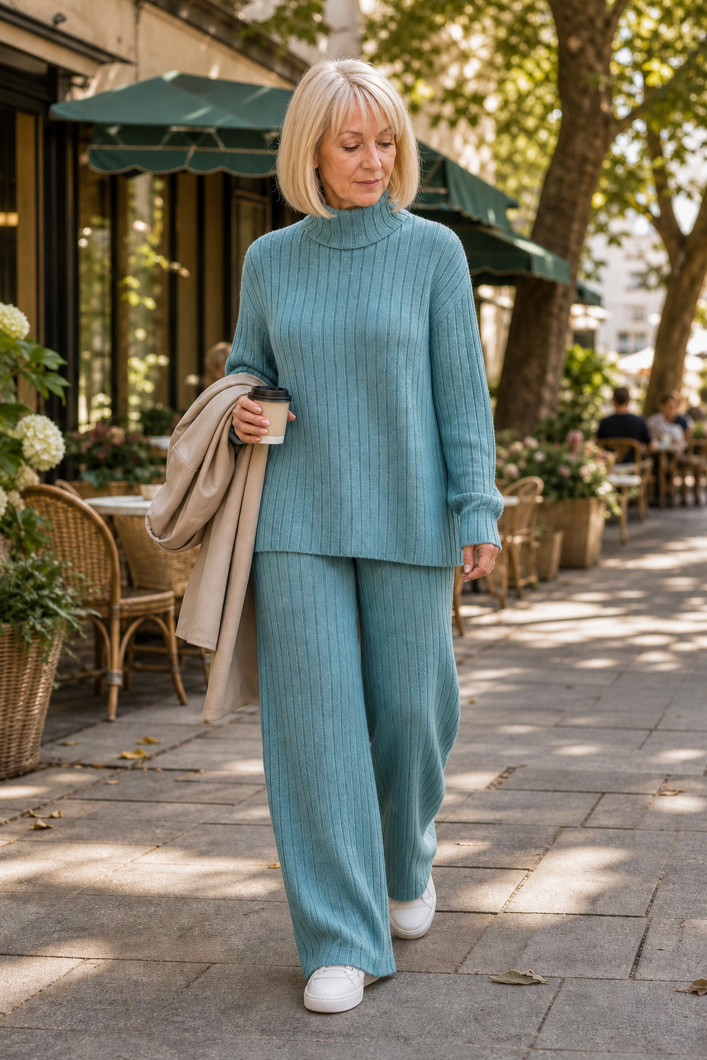 Veluna – Ribbed Knit Two-Piece Sweater Set