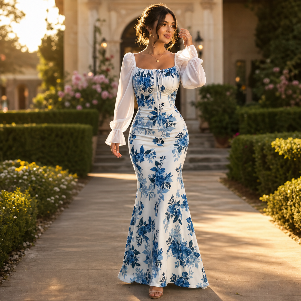 Wearbella – Floral Tie-Front Mermaid Maxi Dress