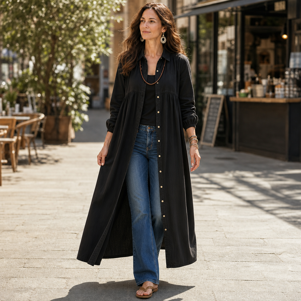 Linalle – Button-Front Linen-Look Maxi Dress