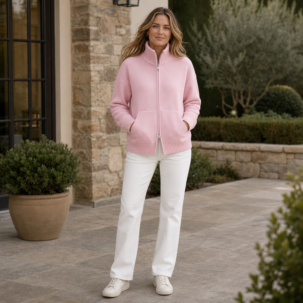 Wearbella – Zip-Front Ribbed Collar Knit Cardigan