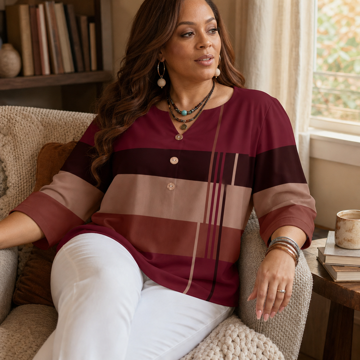 Wearbella – Colorblock Curved-Hem Relaxed Top