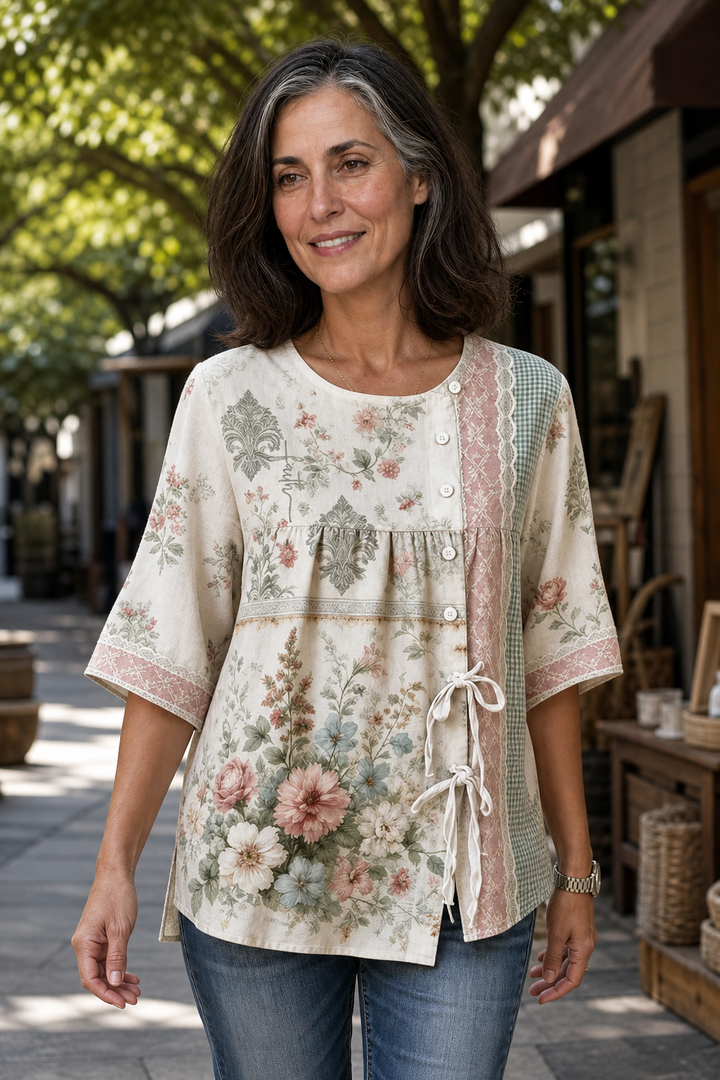 Ninetysecond – Retro Floral Side-Button Blouse
