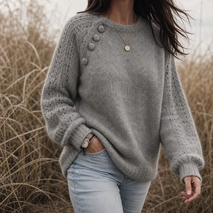 Lunelle – Openwork Knit Lantern Sleeve Sweater