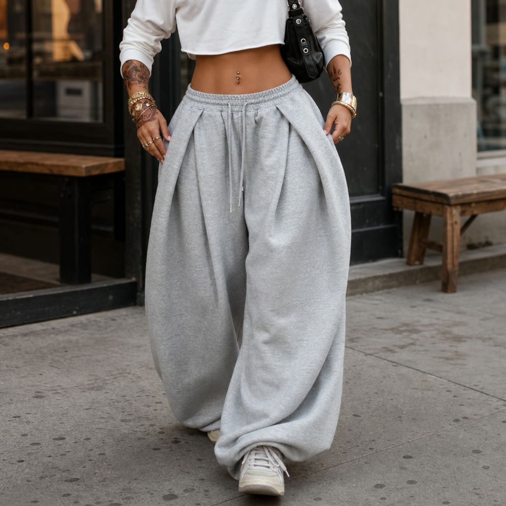 Wearbella – Pleated High-Waist Wide-Leg Sweatpants