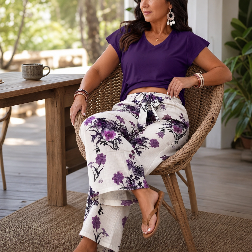 Twovelle – V-Neck Tie-Waist Wide-Leg Two-Piece Set