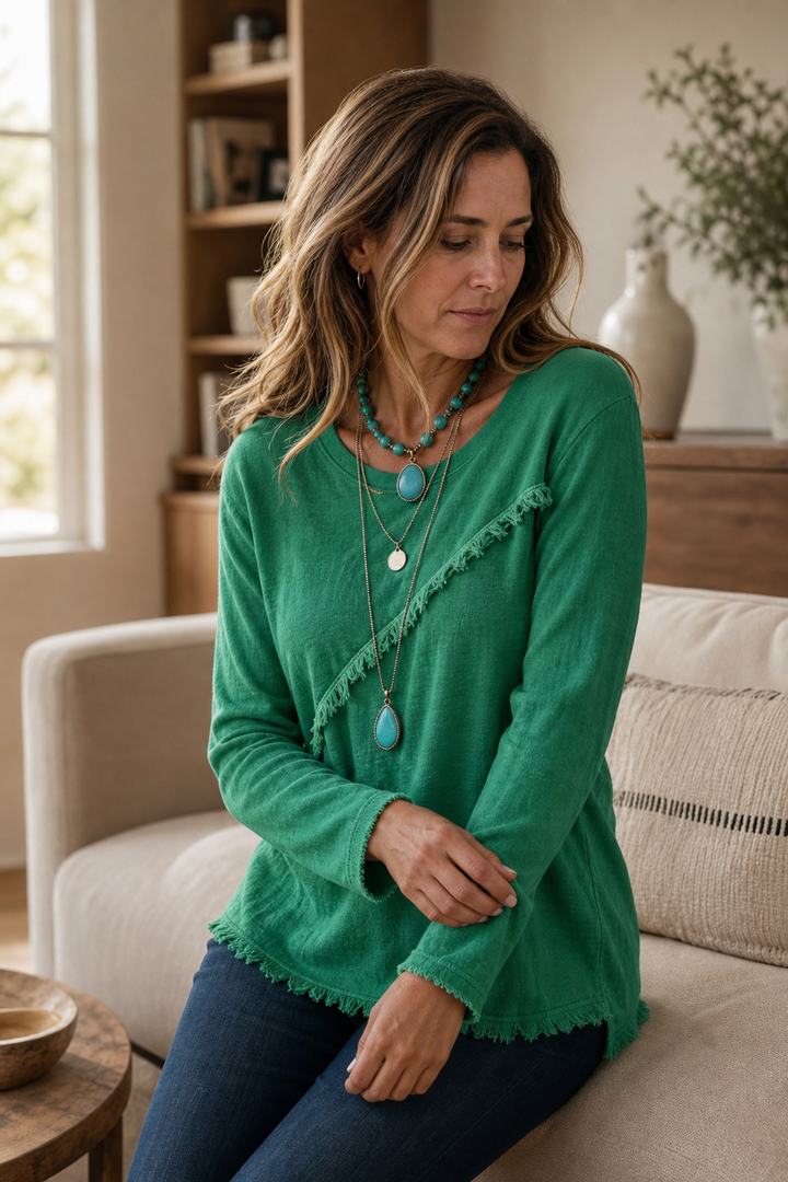 Fringewalk – Diagonal Fringe Slub Hemp Crewneck Sweater