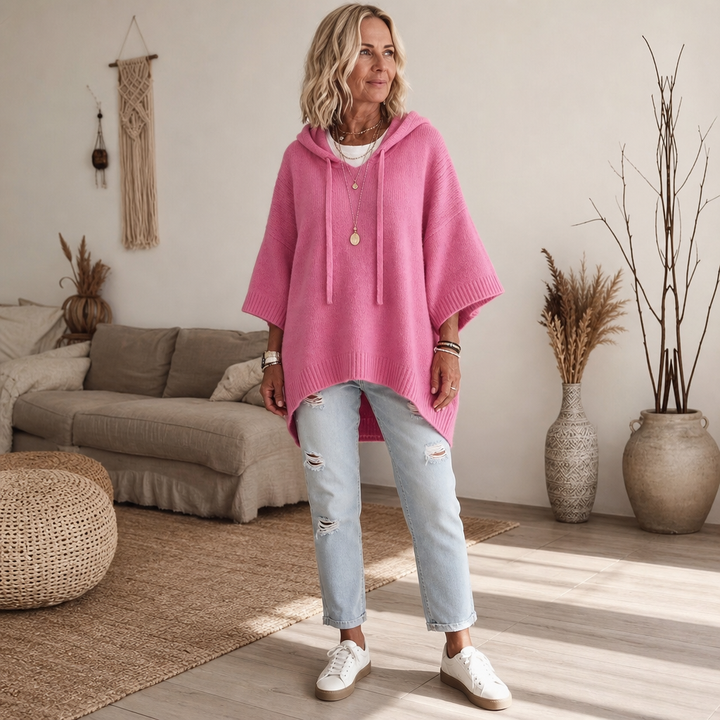Cozelle – Frayed-Edge Open-Knit Oversized Hoodie