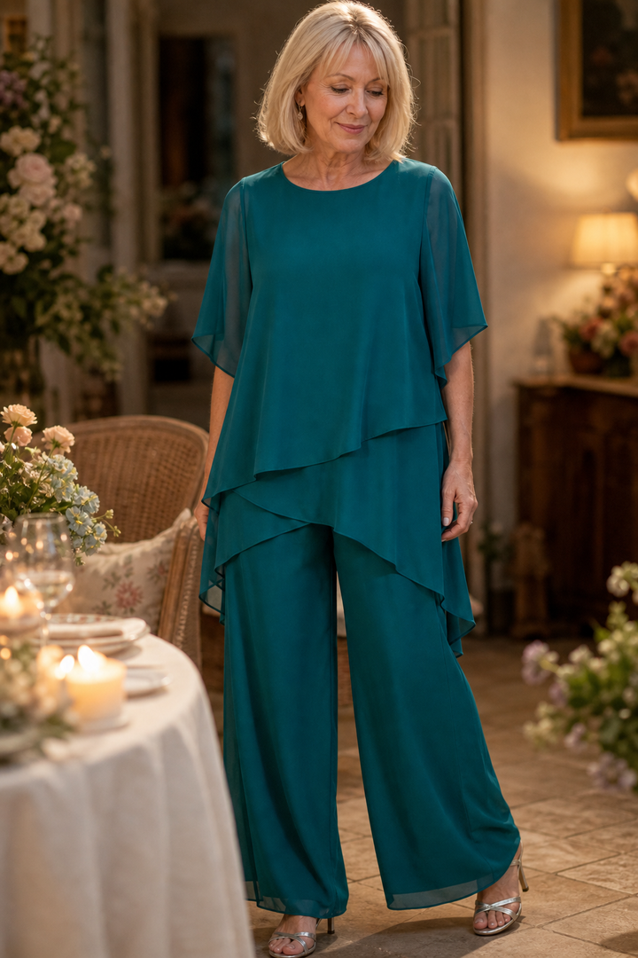 Wearbella – Draped Asymmetric Top And Wide-Leg Trouser Set