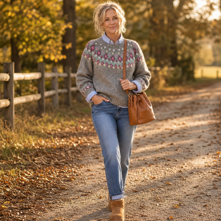Mayfair Isle – Fair Isle Yoke Crew Neck Pullover Sweater