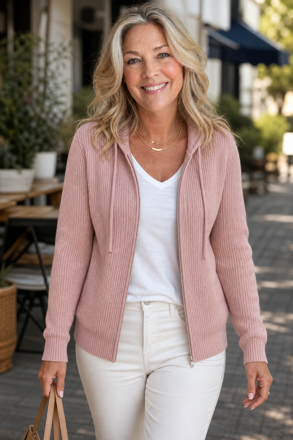 Stripevie – Ribbed Stretch-Knit Zip-Up Cardigan