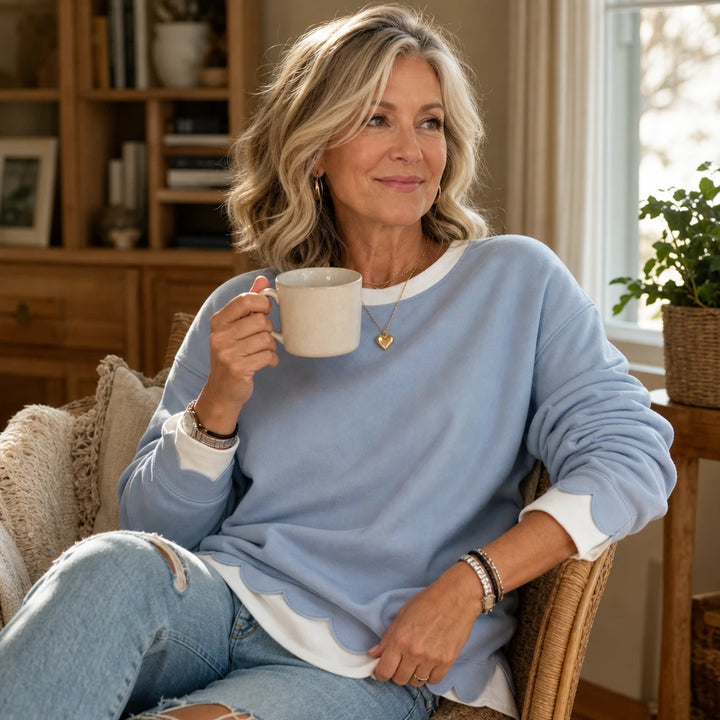 Scallopelle – Scalloped Faux-Layer Crew-Neck Sweatshirt
