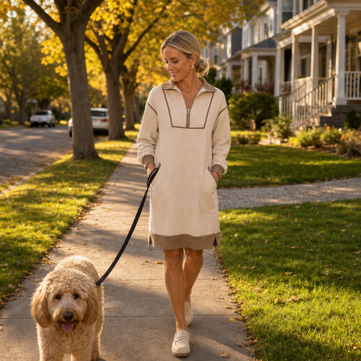 Zipfelt – Half-Zip Ribbed-Trim Sweatshirt Dress
