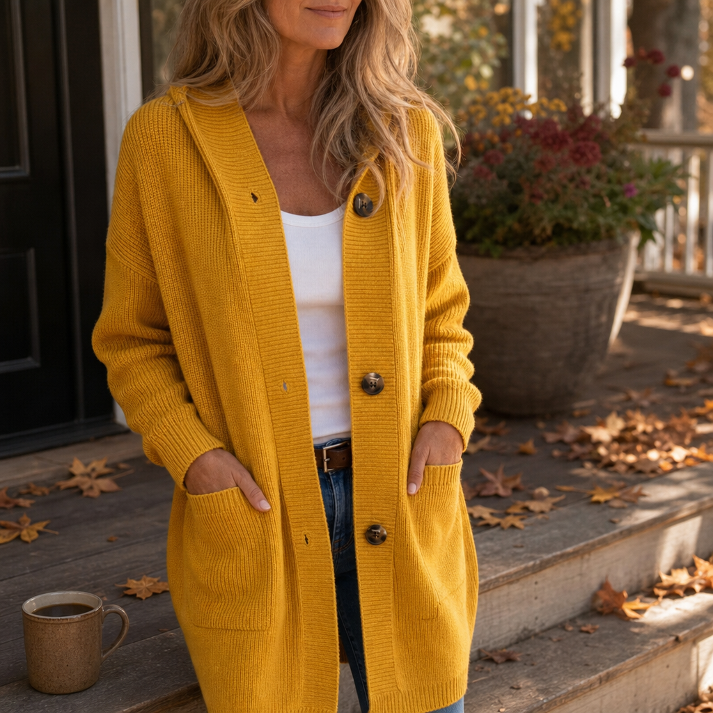 Coziva – Hooded Button-Front Knit Cardigan