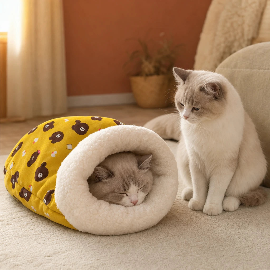 CozyBurrow – Plush Semi-Enclosed Cat Sleeping Bag