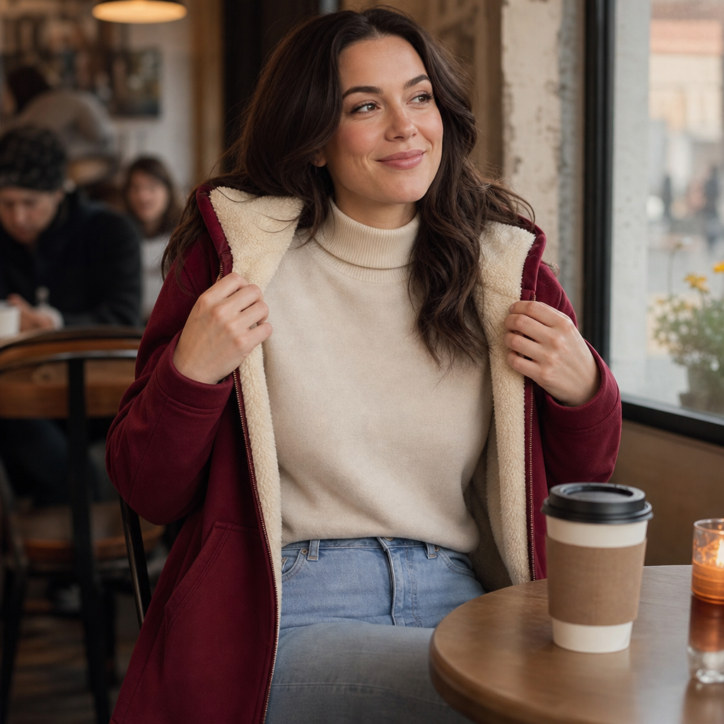Cozelle – Fleece-Lined Hooded Mid-Length Jacket