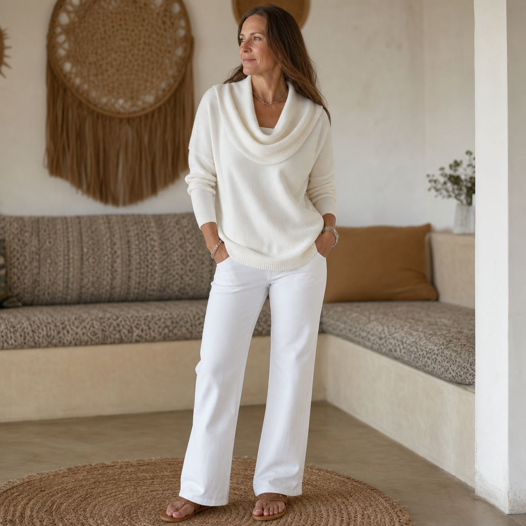 Draveline – Cowl Neck Drape Knit Sweater