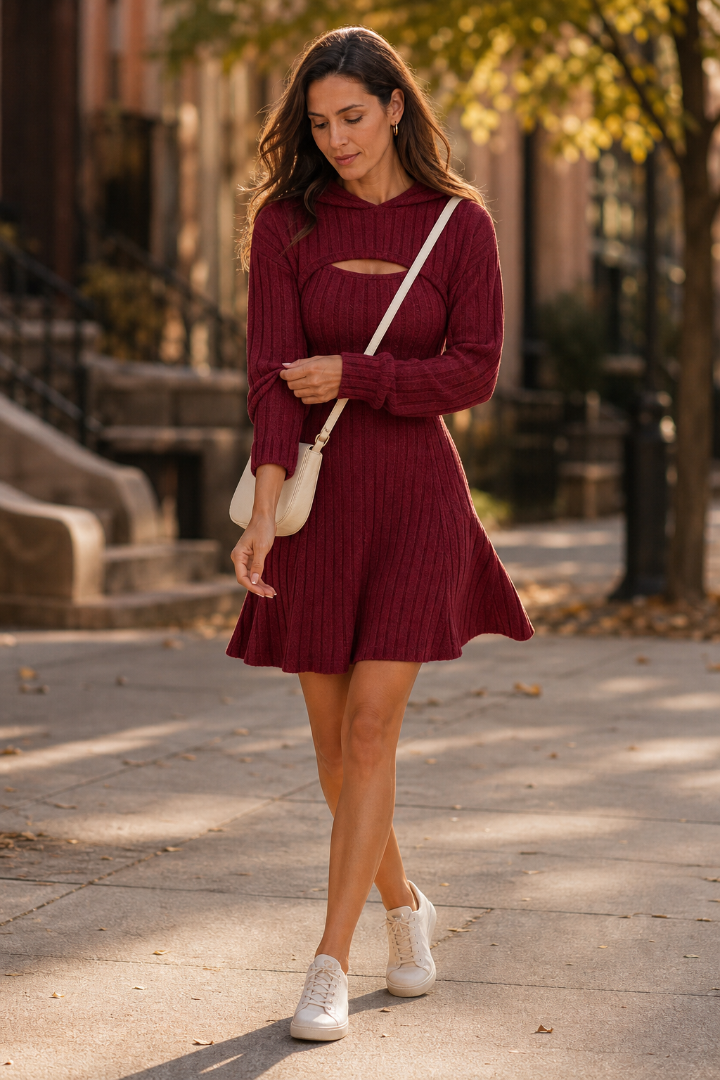Rivienne – Hooded Bolero And Ribbed Mini Dress Set