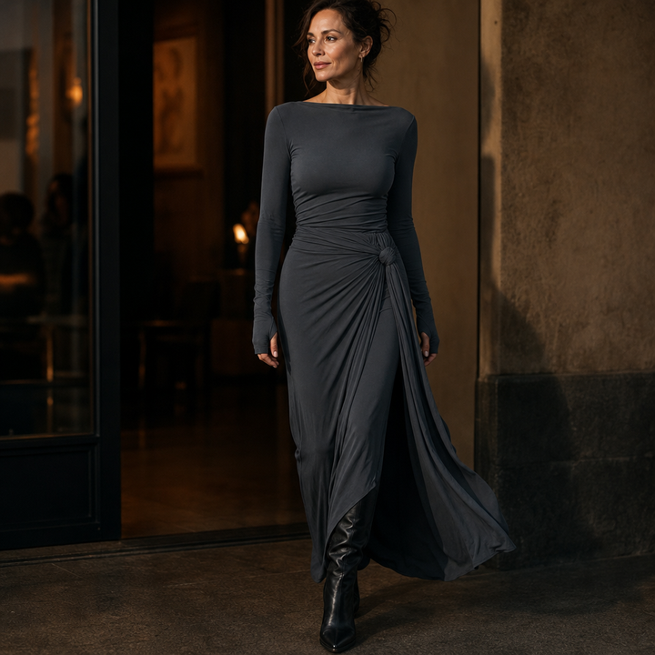 Naiara – Gathered Side-Knot Draped Maxi Dress