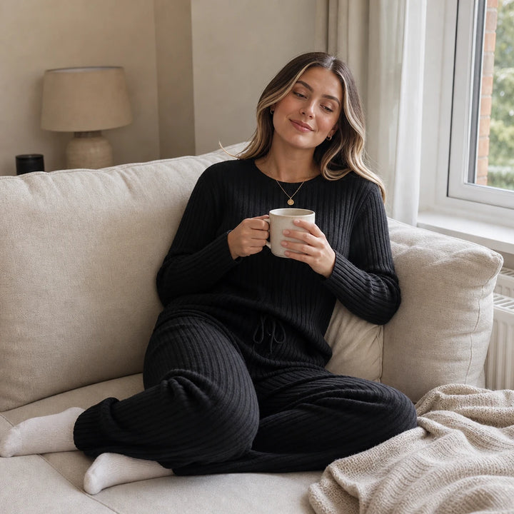 Ribbella – Ribbed-Knit Top And Straight-Leg Pants Set