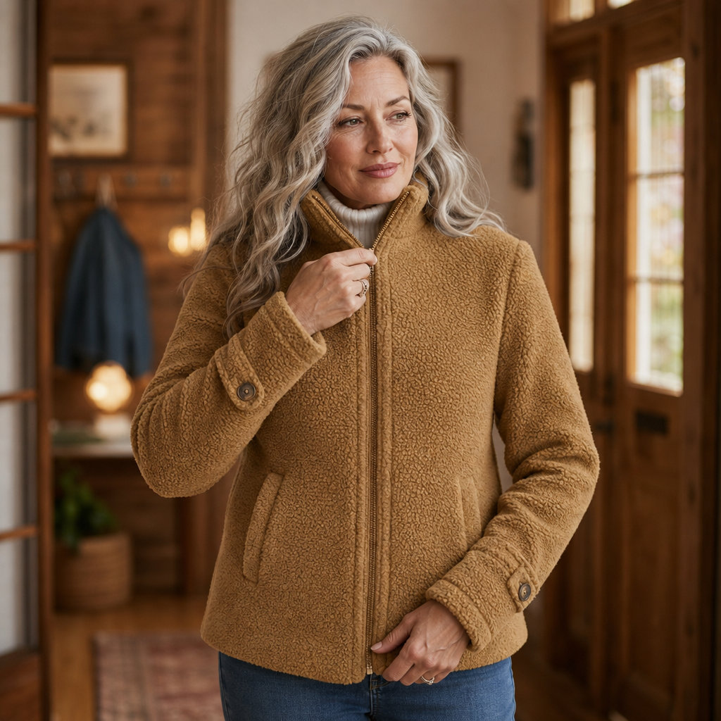Velmora – Plush Fleece-Look Zip-Up Jacket With Stand Collar